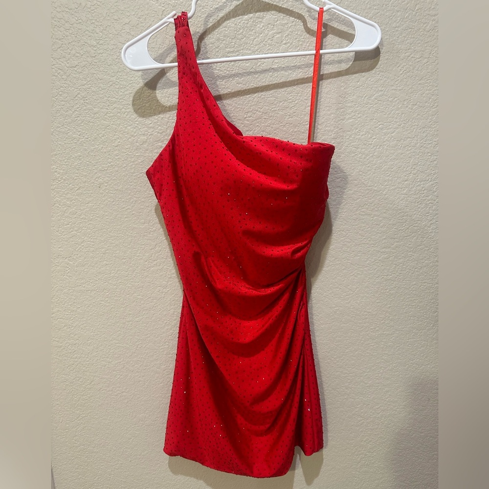Red Sparkly homecoming/formal dress, mini dress, one shoulder
